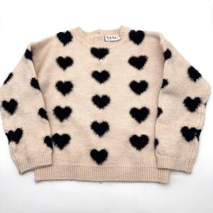 Nicole Miller NY Girl's Cozy Black/Cream Valentine Fuzzy Heart Sweater 4T